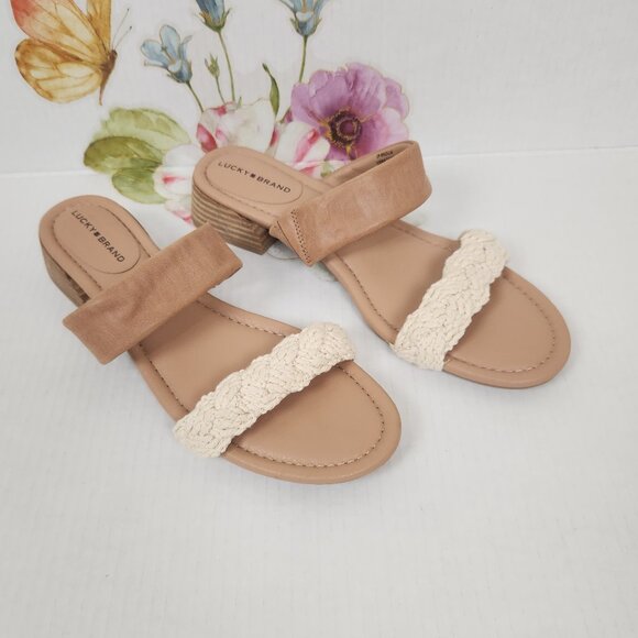 Lucky Brand Size 10M Razilla Leather Upper Neutral Tones Boho Women's Sandals - Picture 1 of 7
